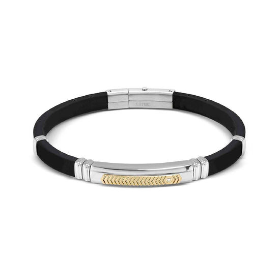 Bracciale Nomination in acciaio caucciù nero e zircone 21 cm