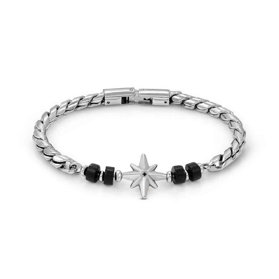 Bracciale Nomination in acciaio e pelle nera rosa dei venti 23 cm