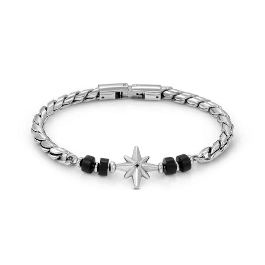 Bracciale Nomination in acciaio e pelle nera rosa dei venti 23 cm