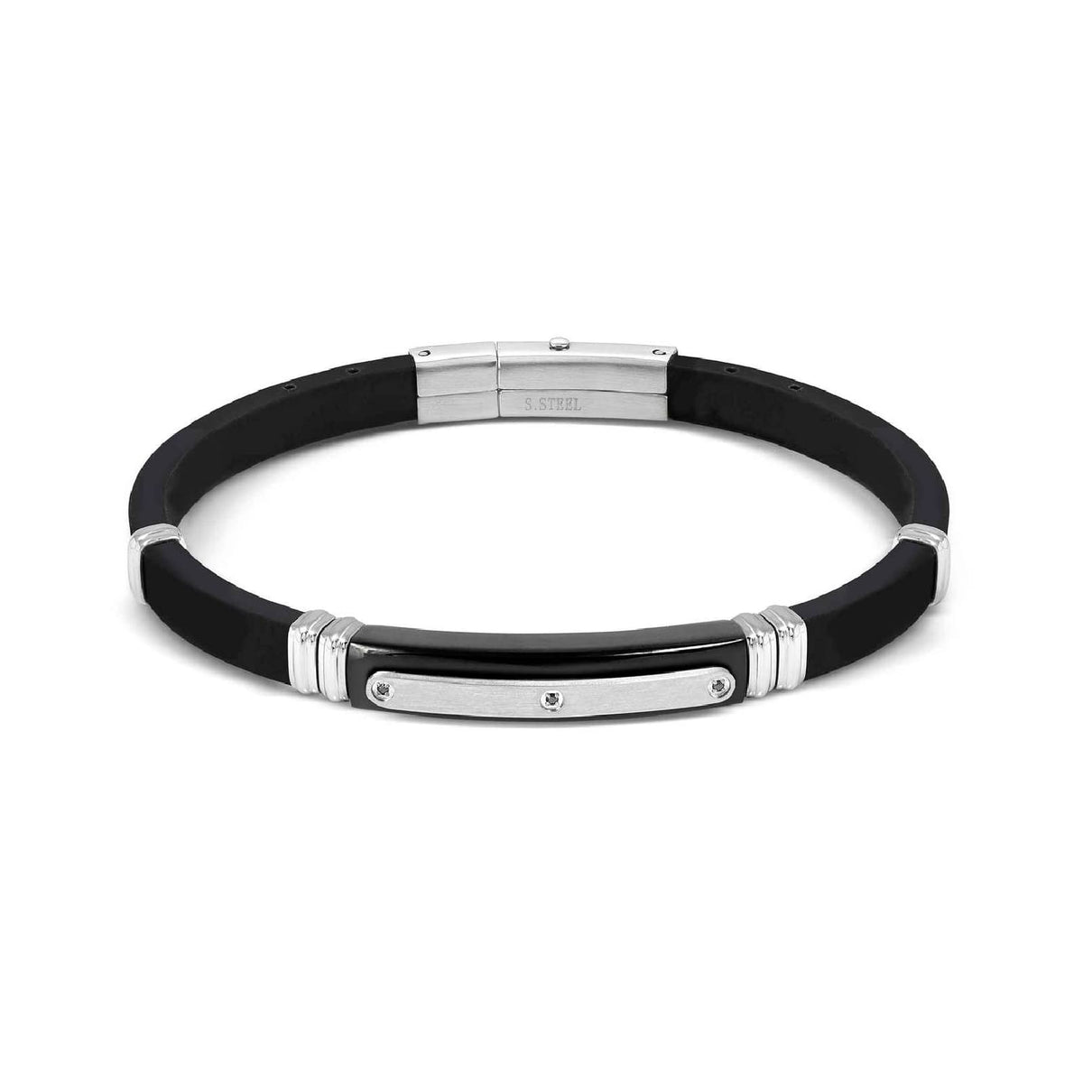 Bracciale Nomination in acciaio caucciù e tre zirconi 21 cm