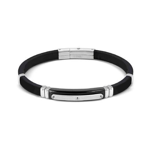 Bracciale Nomination in acciaio caucciù e tre zirconi 21 cm