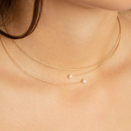 Collana donna MagicWire Galassie multifili in oro giallo e 2 perle 07-C-GPB-01-2