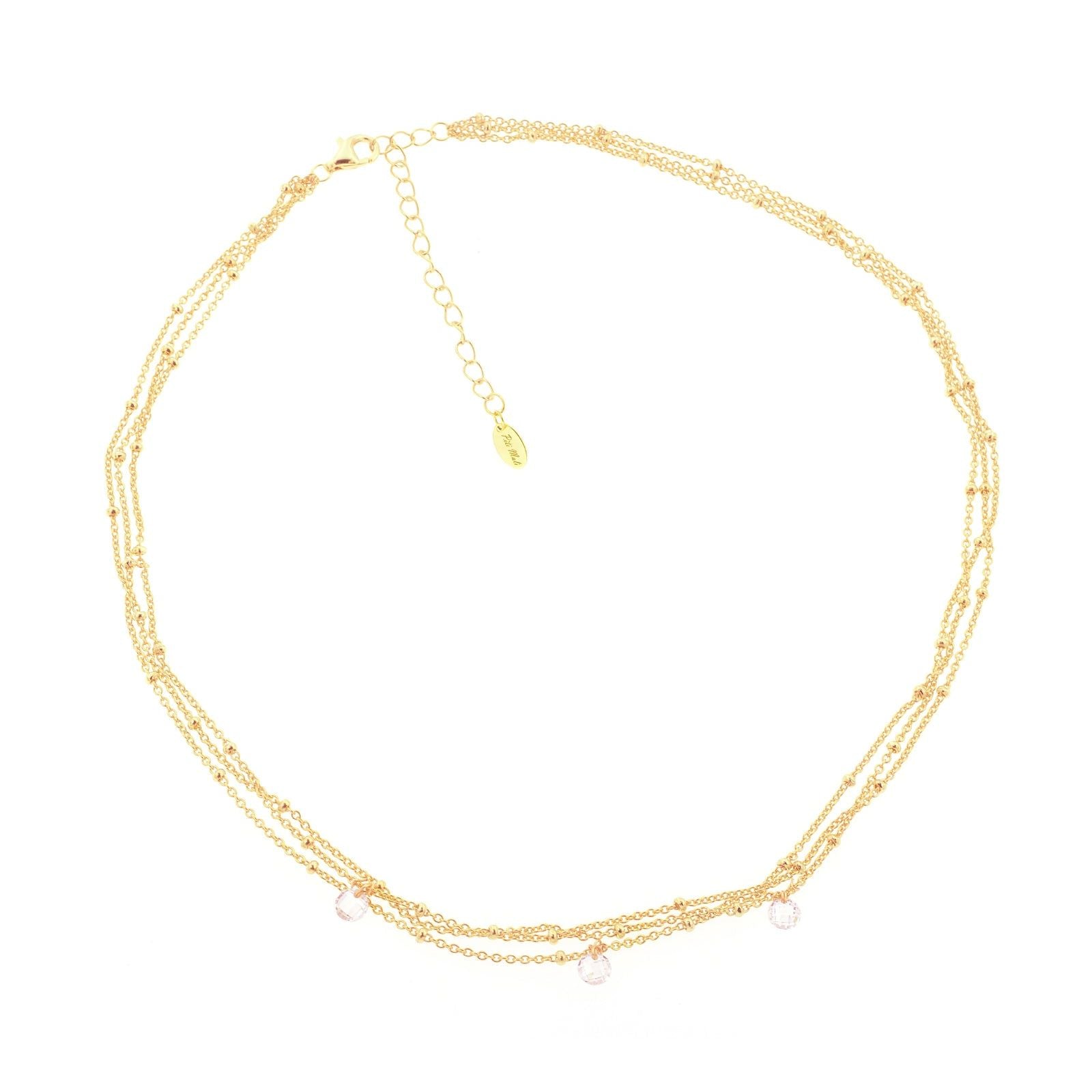 Collana multifilo donna Piti Malì Crystal argento dorato tre cristalli 1015-C-1