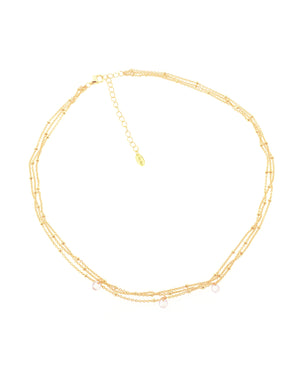 Collana girocollo multifilo da donna della collezione Piti Malì Crystal in argento 925 dorato con tre ciondolini di cristallo 1015/C