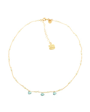 Collana girocollo da donna della collezione Piti Malì Crystal in argento 925 dorato con perline di swarovski e cristalli azzurri a cuore 1018/C-AM
