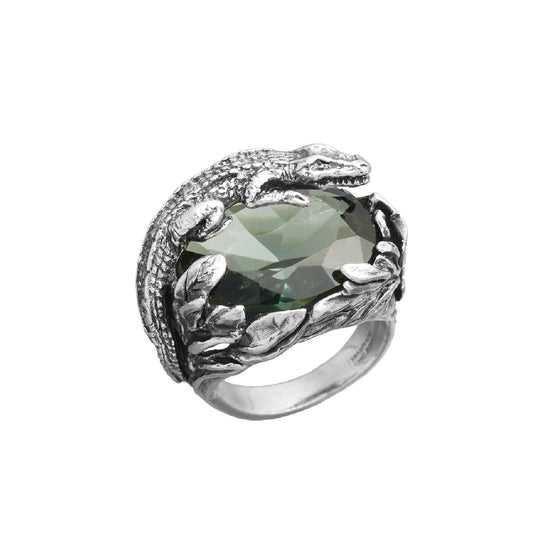 Anello donna Giovanni Raspini Color in argento con cristallo verde e coccodrillo 11910-1