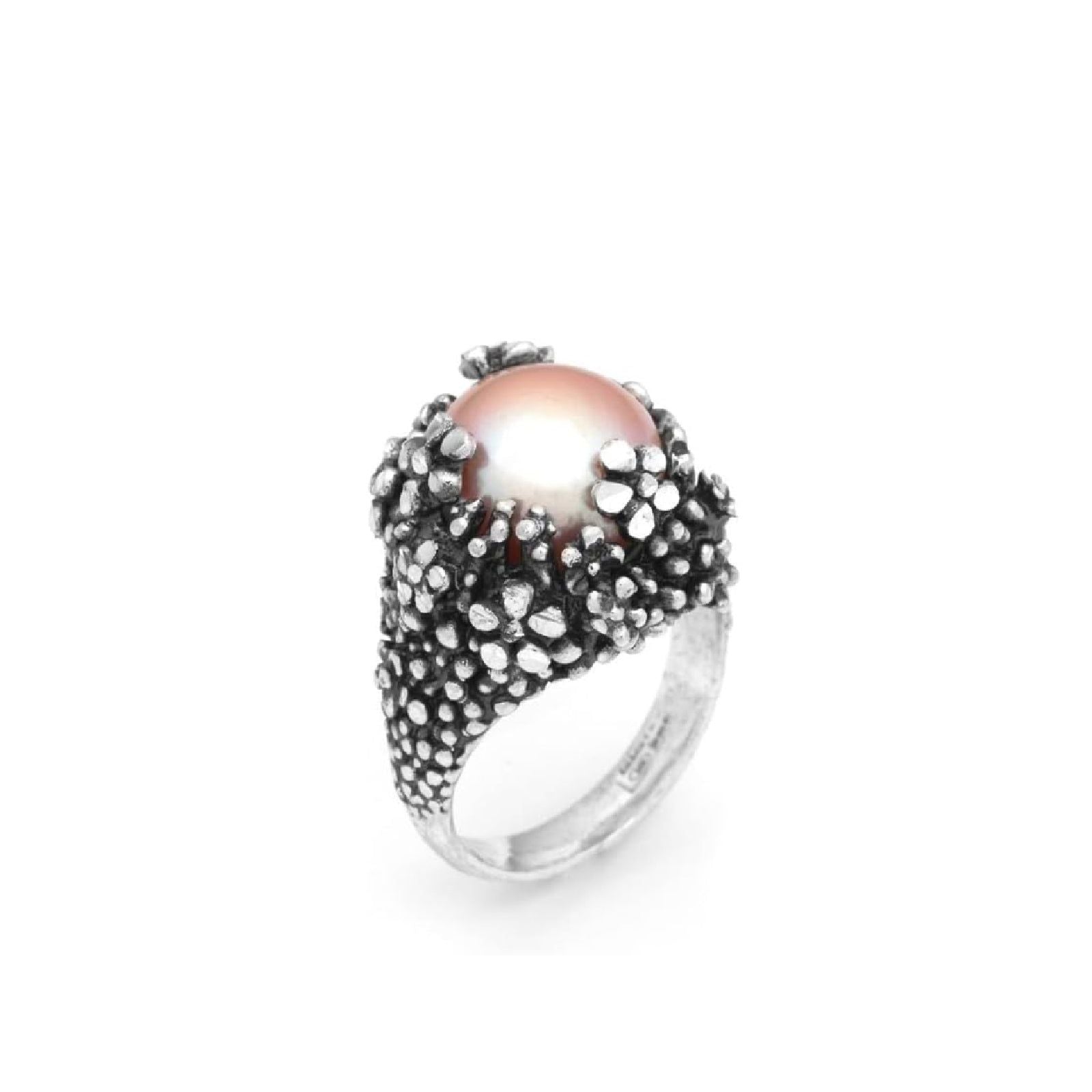 Anello grande donna Giovanni Raspini Blossom in argento con perla e fiori 11938-1
