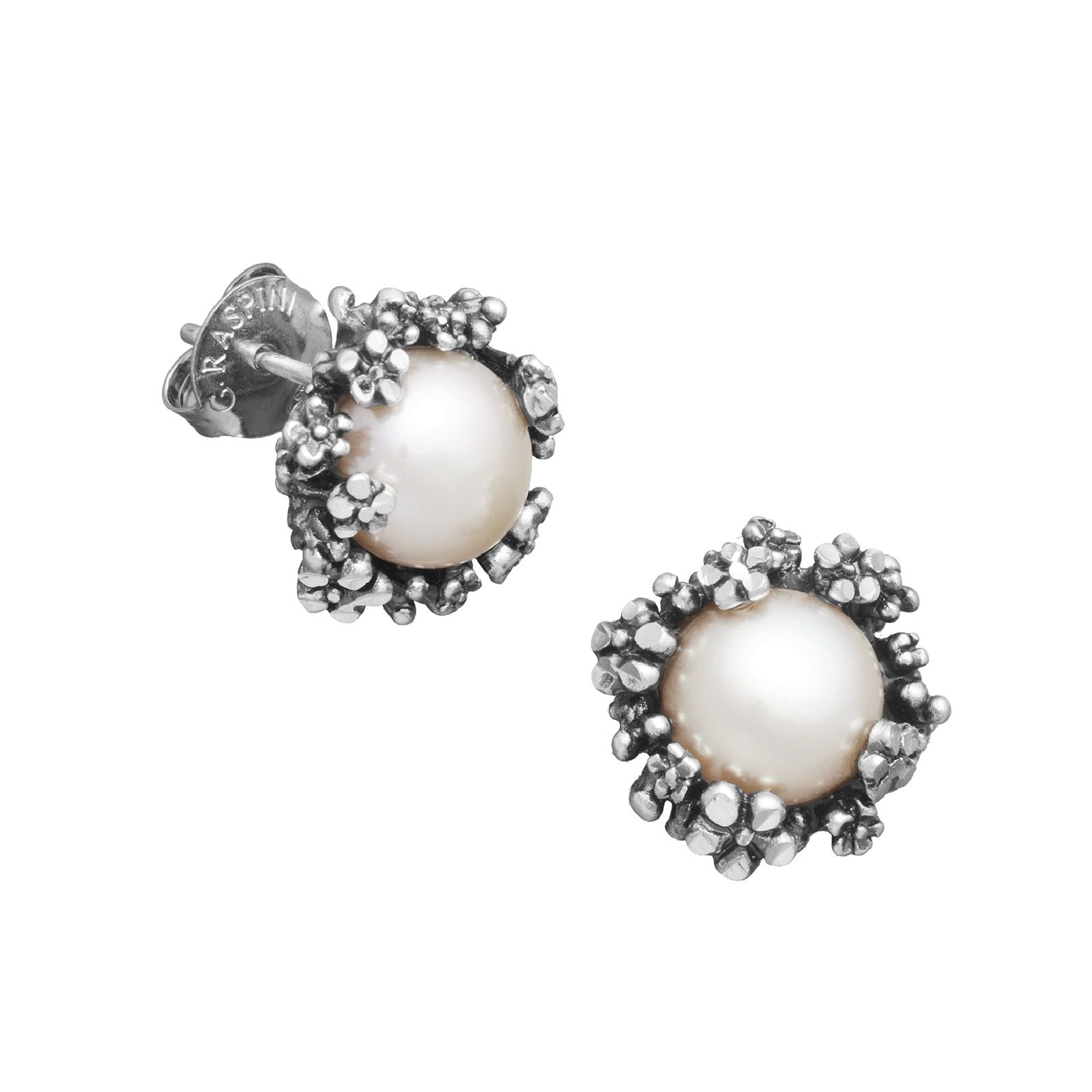 Orecchini lobo donna Giovanni Raspini Blossom in argento con perla e fiori 11940-1