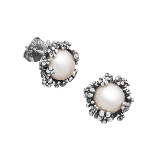 Orecchini lobo donna Giovanni Raspini Blossom in argento con perla e fiori 11940-1