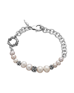 Bracciale catena da donna della collezione Giovanni Raspini Mini Blossom in argento 925 con perle e sfere con piccoli fiorellini 11941