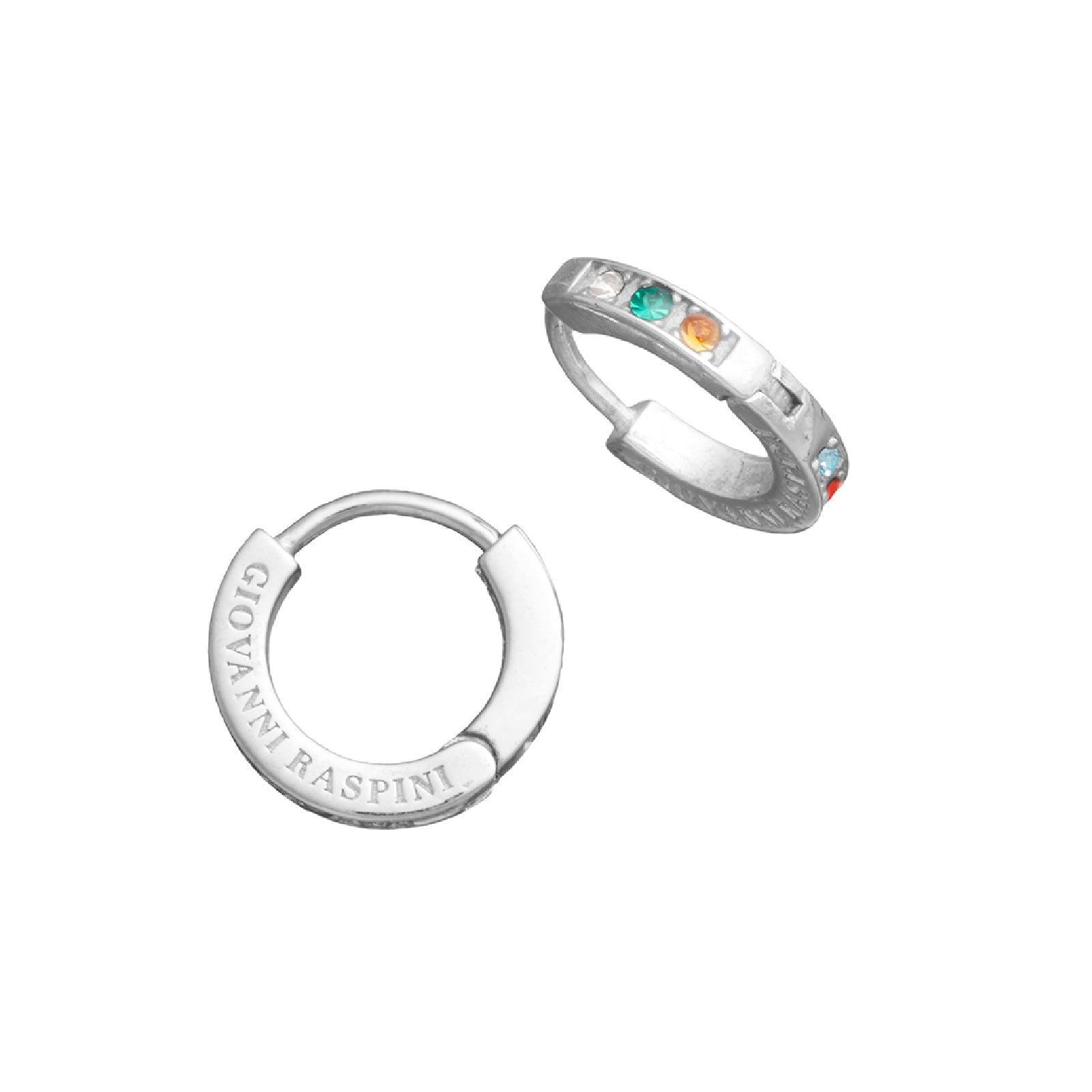 Orecchini cerchio piccolo donna Giovanni Raspini Huggie argento cristalli multicolor 11956-1
