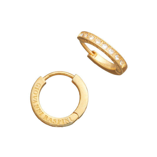 Orecchini cerchio medio donna Giovanni Raspini Huggie in argento oro cristalli 11967-1