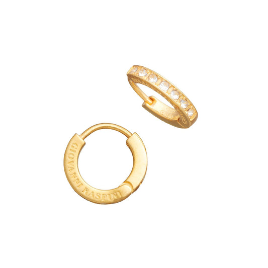 Orecchini cerchio piccolo donna Giovanni Raspini Huggie in argento oro cristalli 11968-1