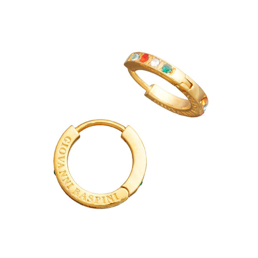 Orecchini medi donna Giovanni Raspini Huggie in argento oro cristalli multicolor 11969-1