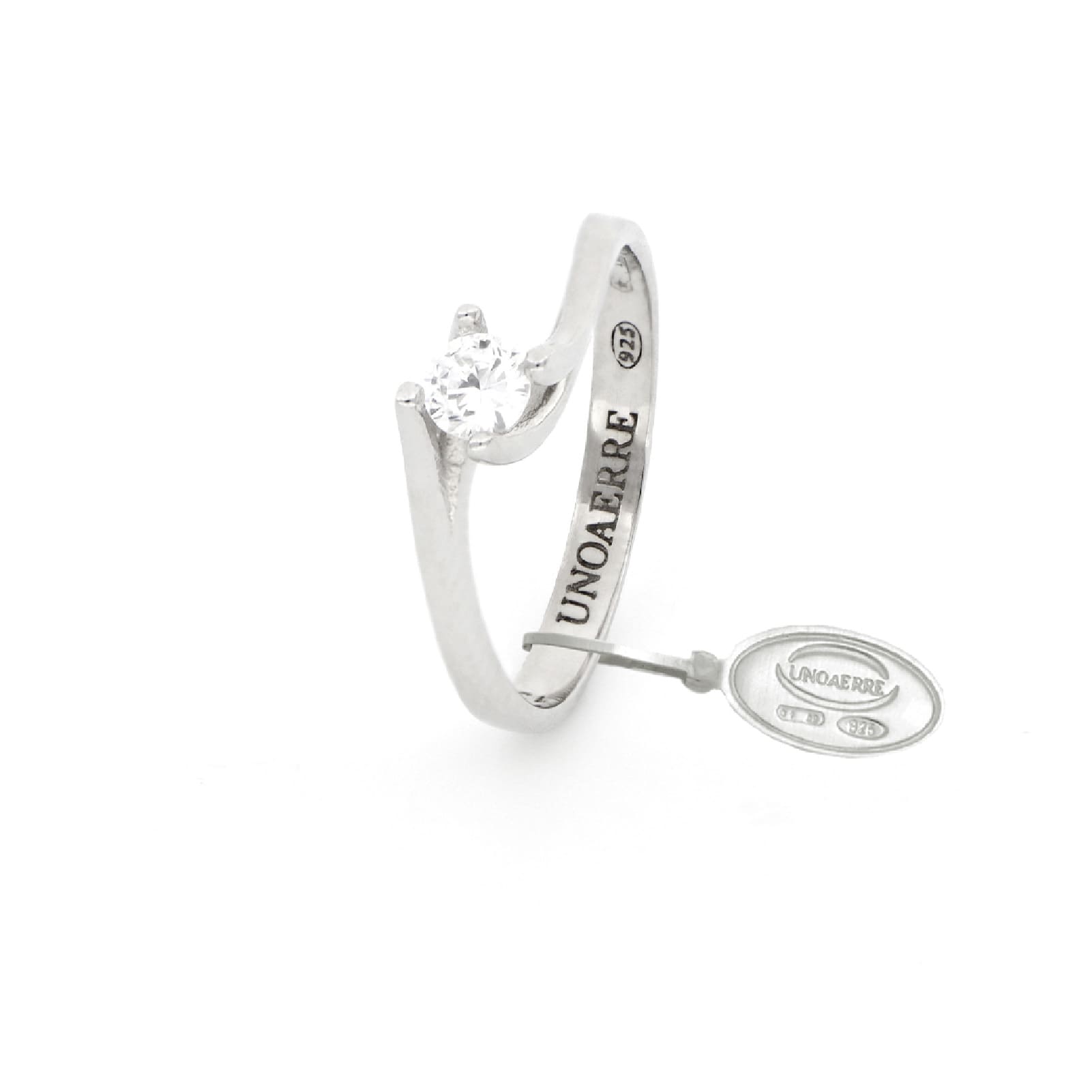 Anello solitario mini Unoaerre in argento con zircone bianco 11