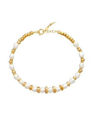 Collana girocollo da donna della collezione Giovanni Raspini Riviera Grande in argento 925 dorato con perle naturali alternate da anellini 12001