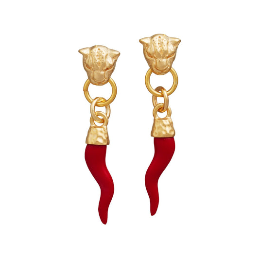 Orecchini donna Giovanni Raspini Dorati Leopardo E Cornino argento dorato 12029-1