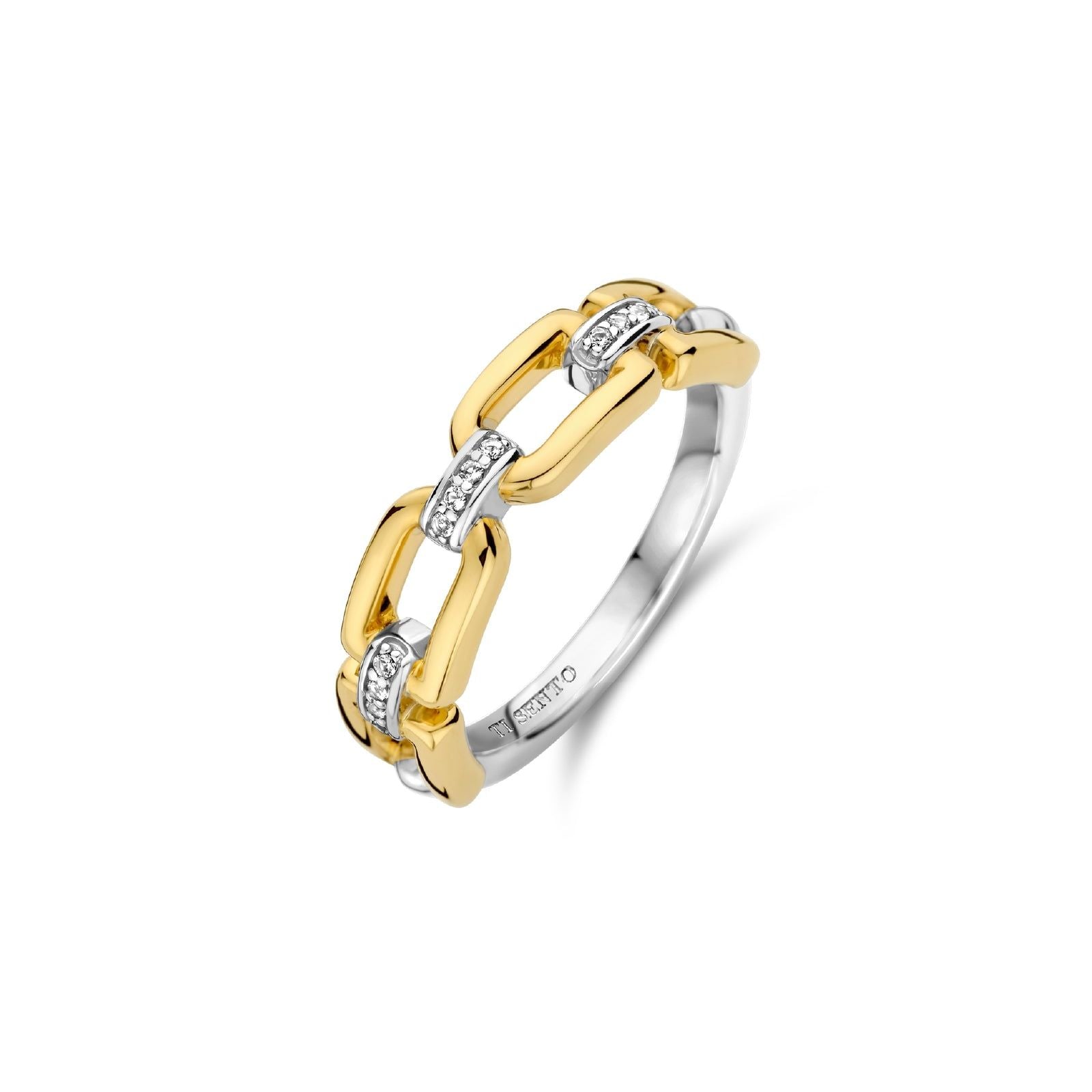 Anello tuttogiro donna TI SENTO Milano in argento dorato con maglie e zirconi 12321ZY-1