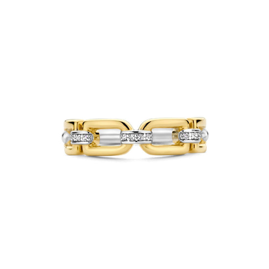 Anello tuttogiro donna TI SENTO Milano in argento dorato con maglie e zirconi 12321ZY-3