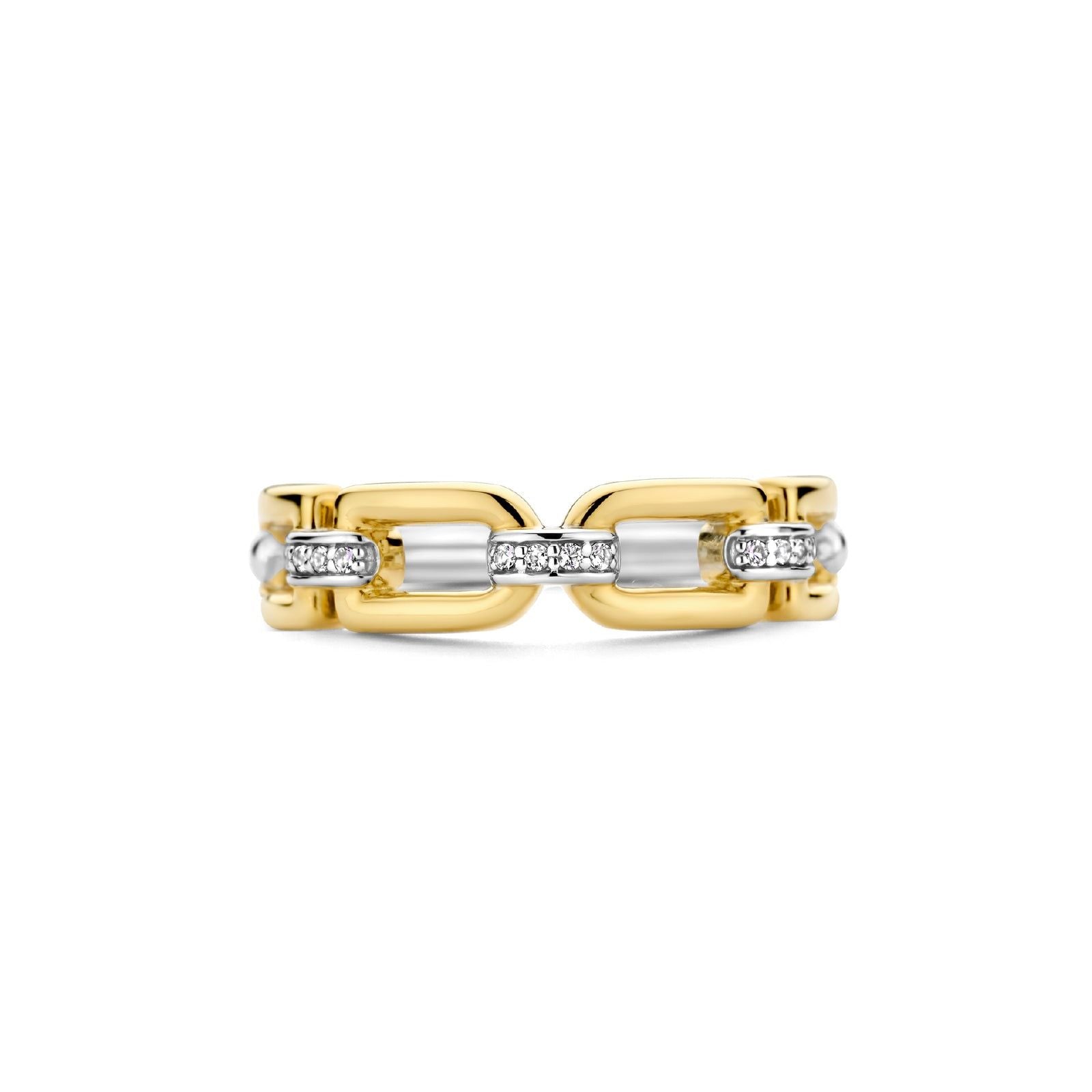 Anello tuttogiro donna TI SENTO Milano in argento dorato con maglie e zirconi 12321ZY-3