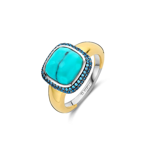 Anello donna TI SENTO Milano in argento dorato con turchese e zirconi 12330TQ-1