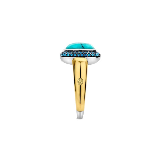 Anello donna TI SENTO Milano in argento dorato con turchese e zirconi 12330TQ-2