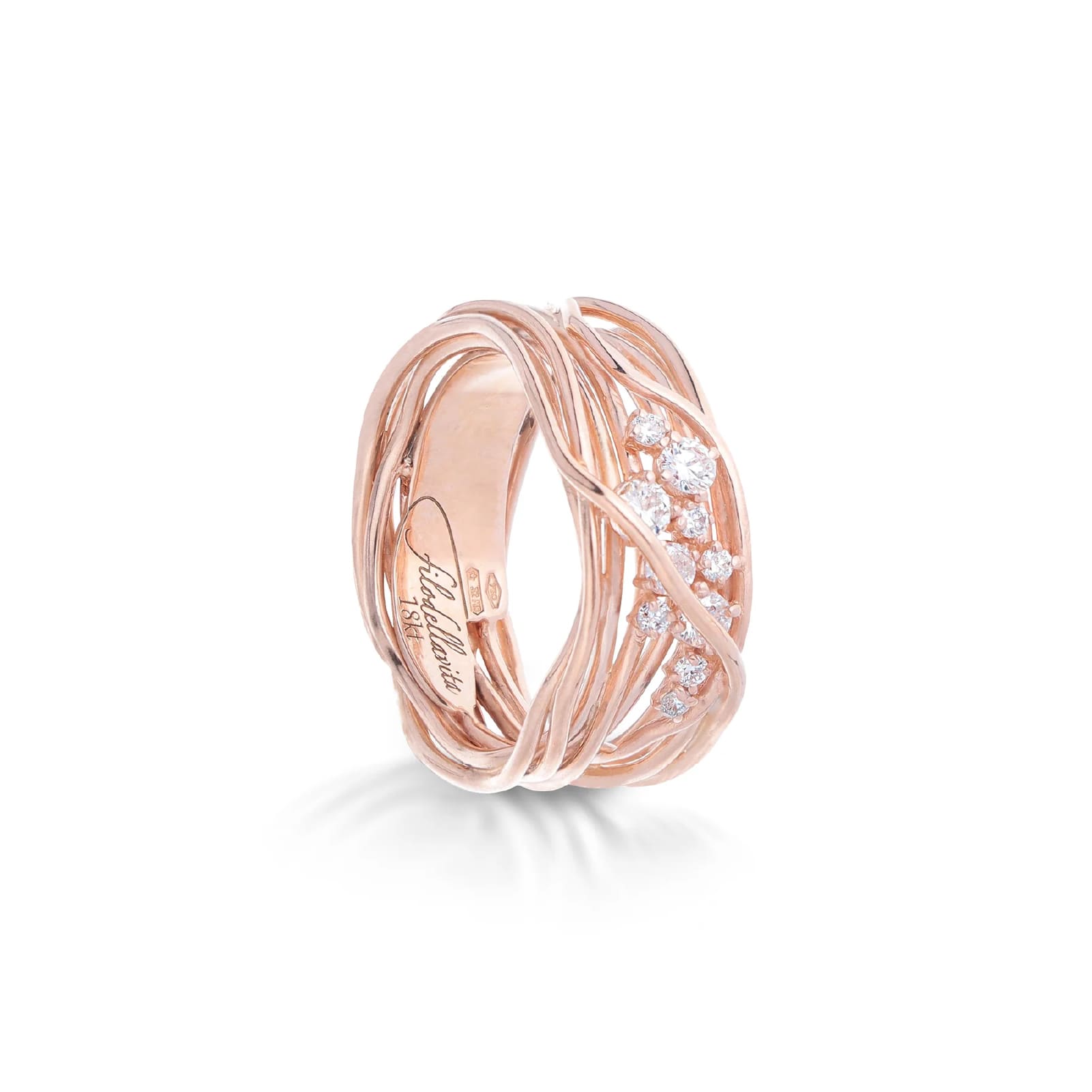 Anello Rubinia Filodellavita 10 fili oro rosa e diamanti 0,36ct 13