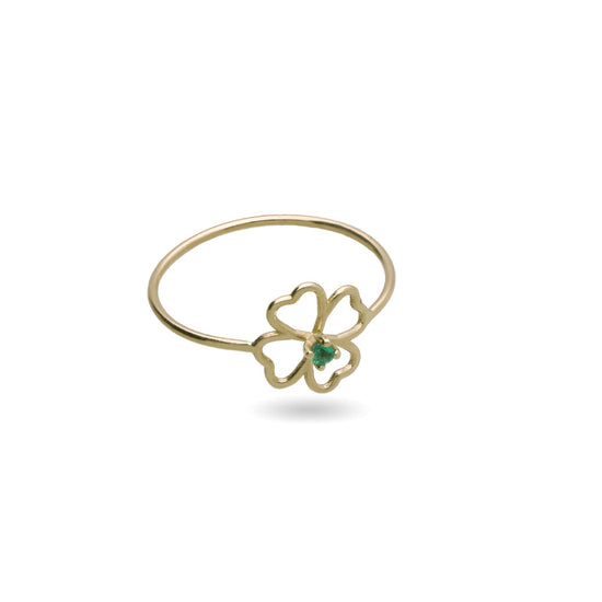 Anello Rubinia Filodamore oro giallo quadrifoglio e smeraldo 13