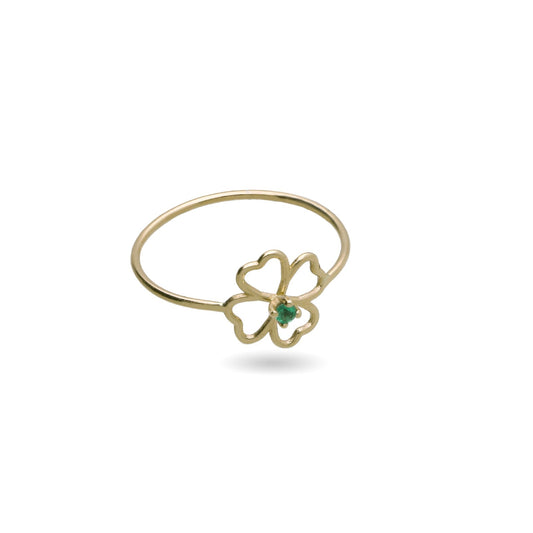 Anello Rubinia Filodamore oro giallo quadrifoglio e smeraldo 13