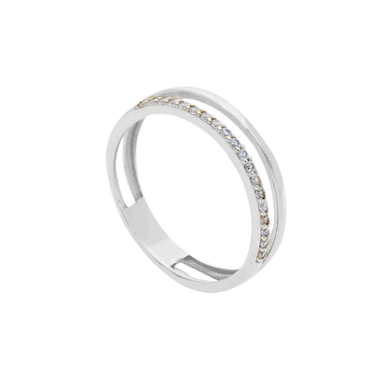Anello Joy Gioielli in oro bianco 9KT doppio filo e zirconi 14