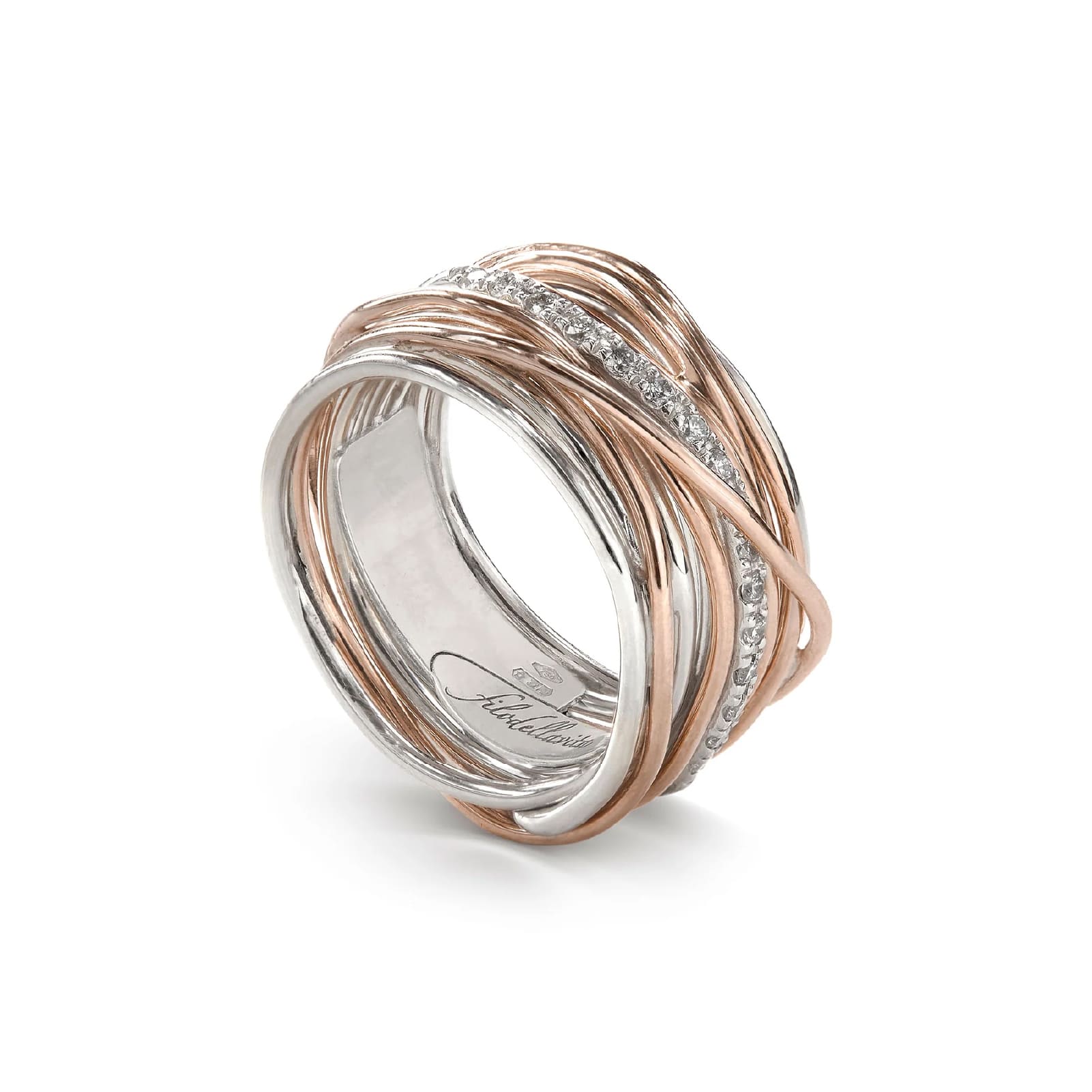 Anello Rubinia Filodellavita 13 fili oro rosa diamanti 0,21ct 14