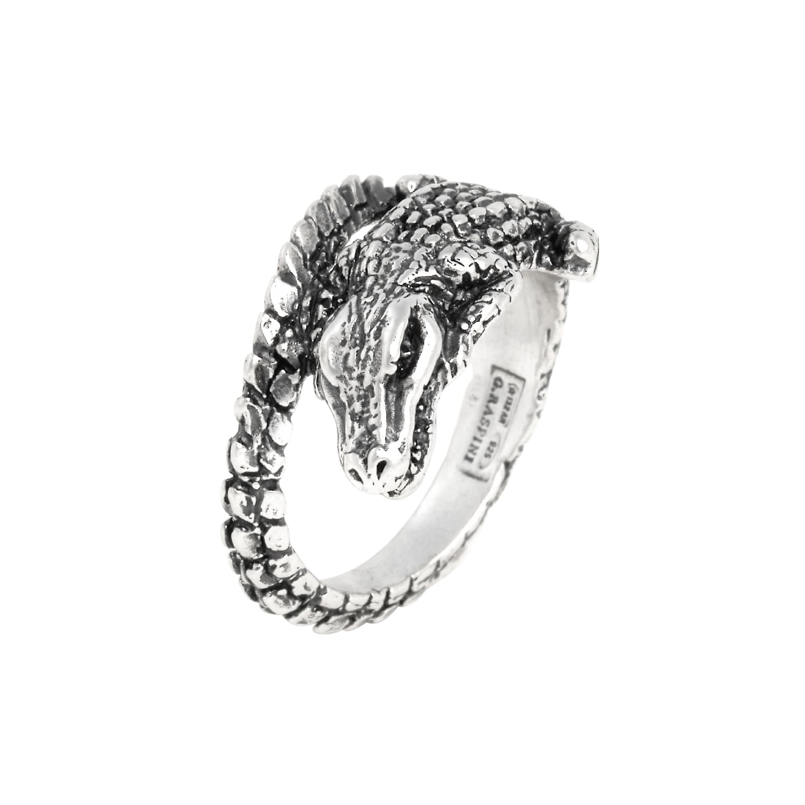 Anello mignolo Giovanni Raspini in argento e coccodrillo 14