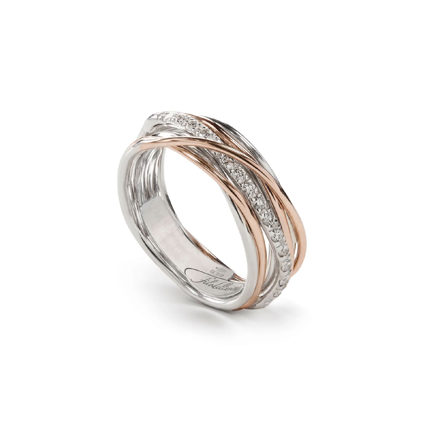 Anello Rubinia Filodellavita 7 fili oro rosa e diamanti 0,21ct 14