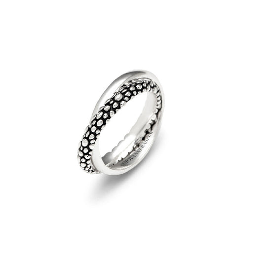 Anello doppio Giovanni Raspini in argento con decoro Perlage 14