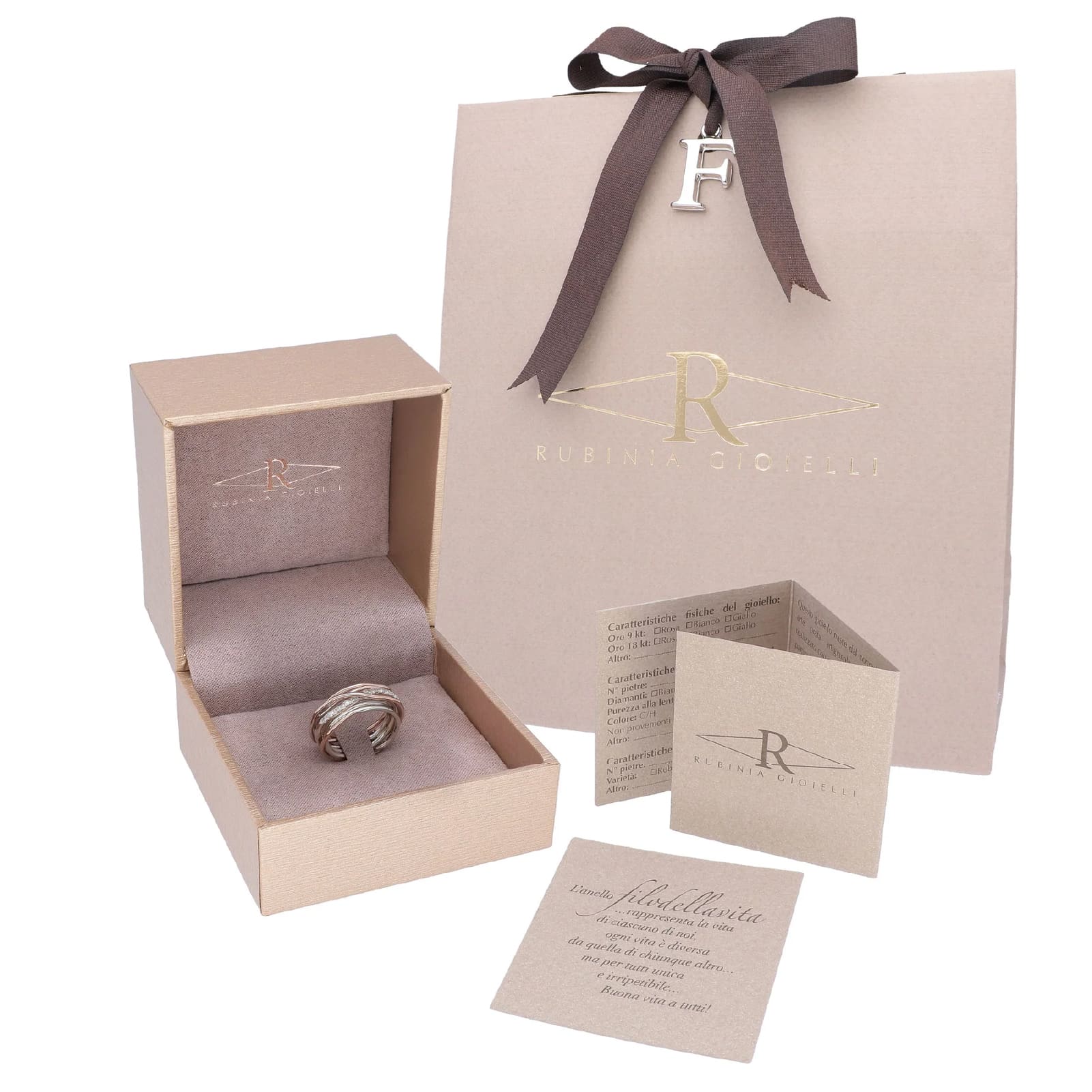 Anello Rubinia Filodellavita 7 fili oro rosa e diamanti 0,21ct 14
