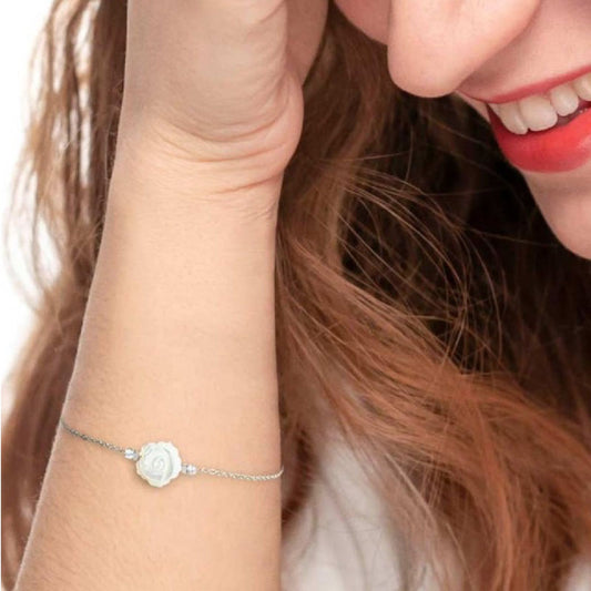 Bracciale donna Marlù Nel Mio Cuore acciaio con rosa in madreperla e zirconi 15BR096-W-2