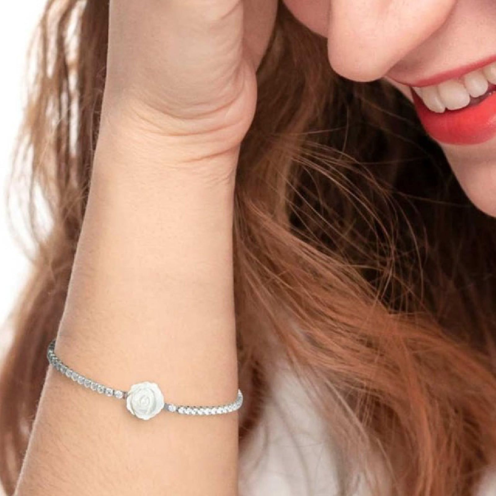 Bracciale tennis donna Marlù Nel Mio Cuore acciaio con rosa madreperla e zirconi 15BR097-W-2