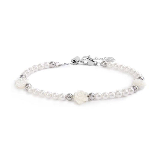 Bracciale filo di perle donna Marlù Nel Mio Cuore in acciaio con rose in madreperla 15BR098-W-1
