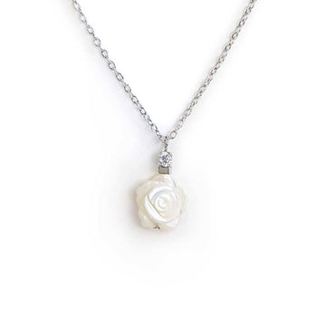 Collana donna Marlù Nel Mio Cuore acciaio con rosa in madreperla e zirconi 15CN041-W-1