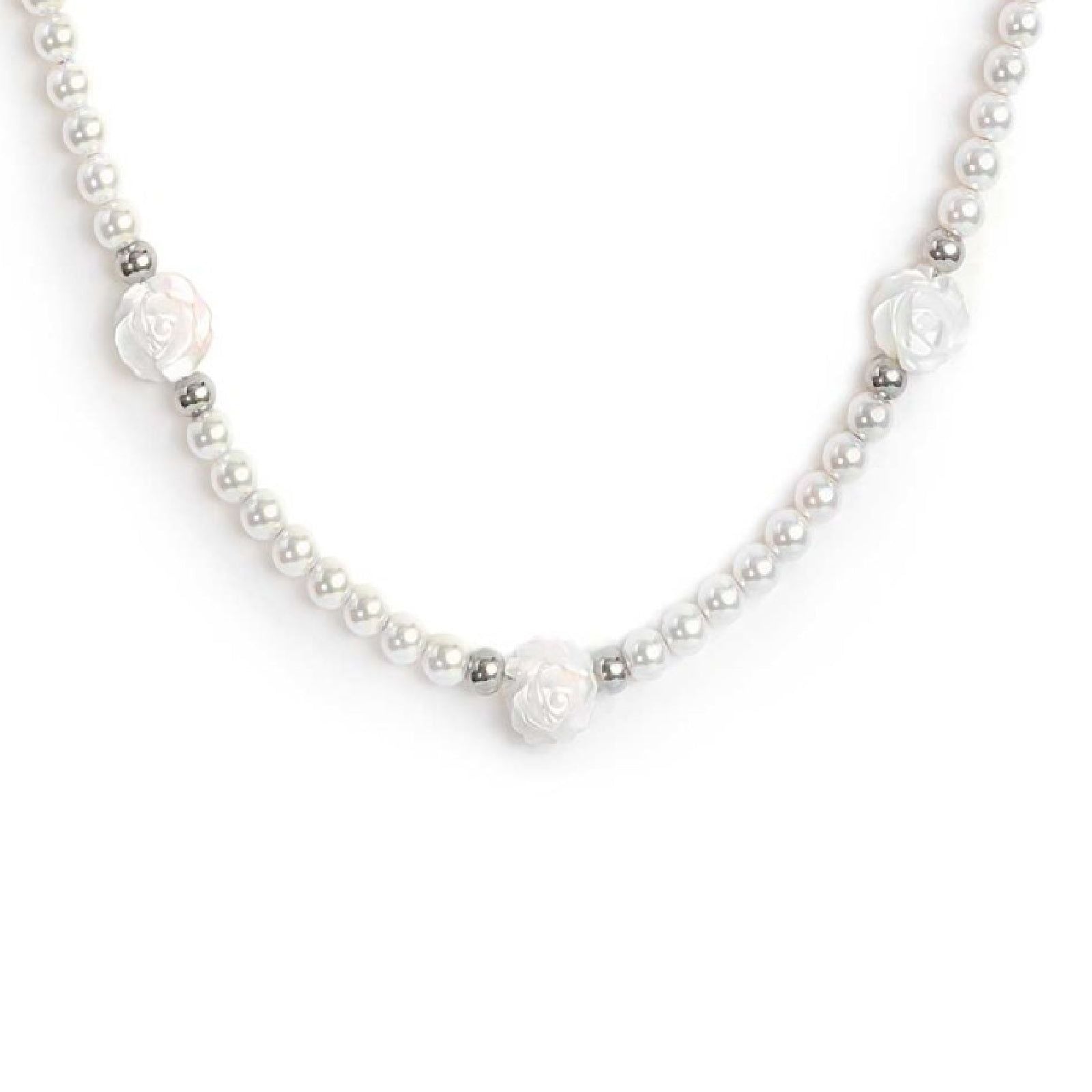 Collana filo di perle donna Marlù Nel Mio Cuore in acciaio con rose in madreperla 15CN042-W-1