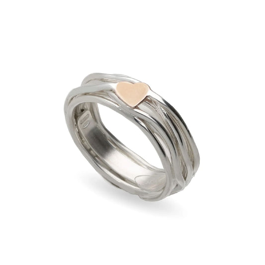 Anello Rubinia Filodellavita 7 fili argento e cuoricino in oro 15