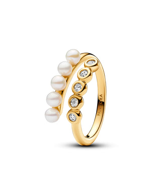 Anello aperto da donna Pandora Timeless in lega metallica dorata 14kt con perle e cristalli 163146C01