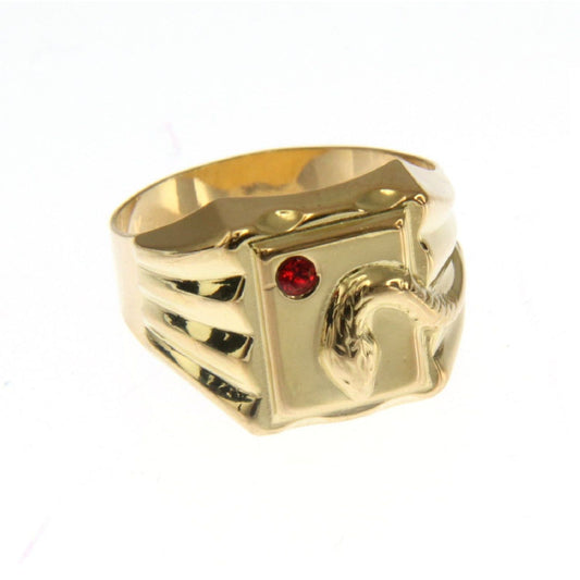 Anello chevalier uomo JOY Gioielli in oro giallo con serpente e cristallo rosso 173827-1