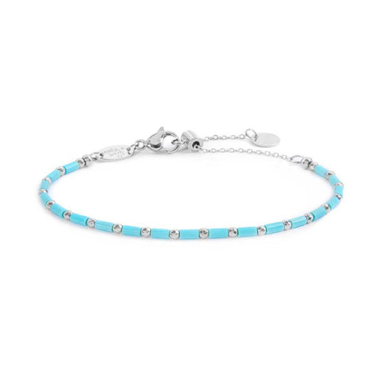 Bracciale a catena Marlù Time To da donna in acciaio con perline turchesi da ematite 18BR210-T-1