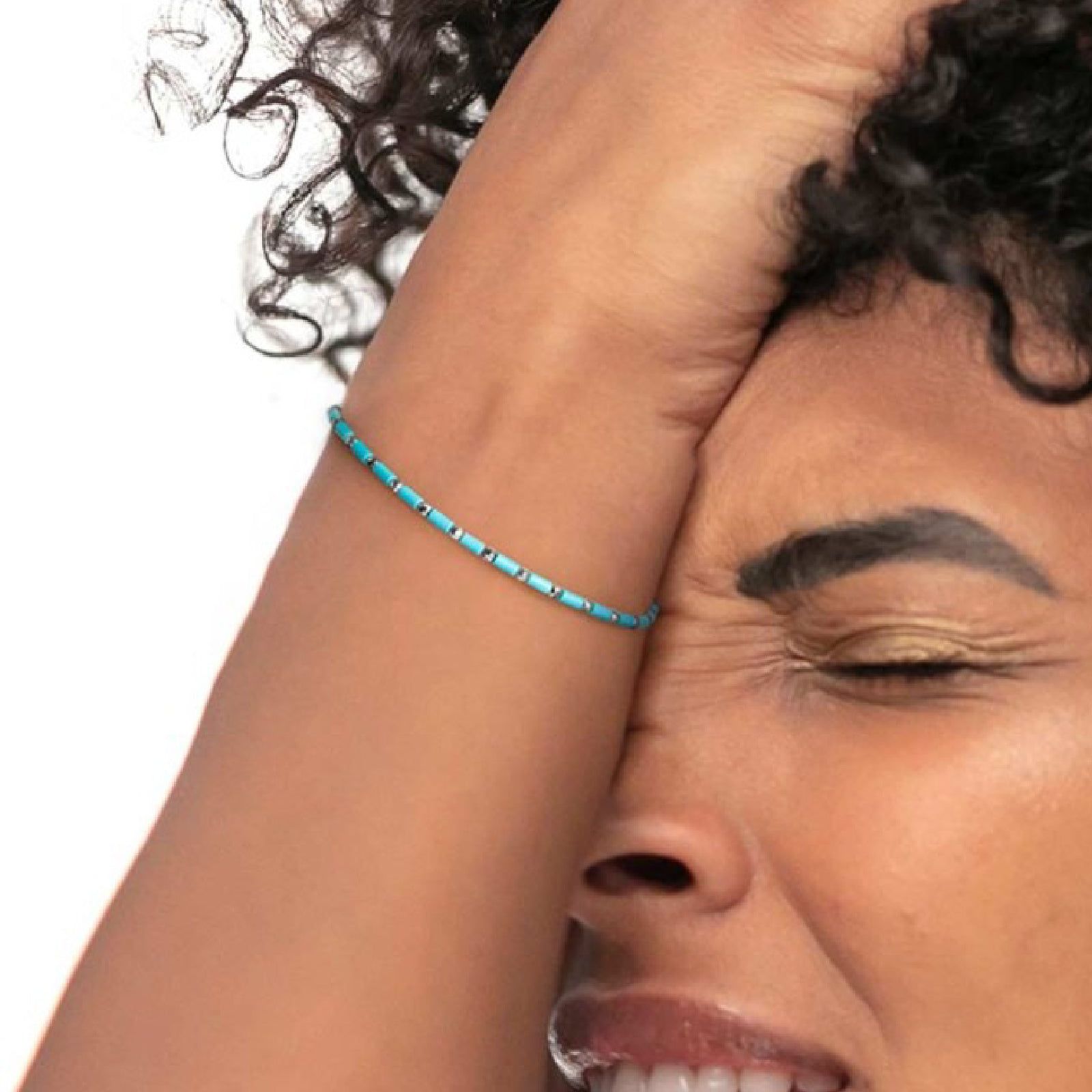 Bracciale a catena Marlù Time To da donna in acciaio con perline turchesi da ematite 18BR210-T-2