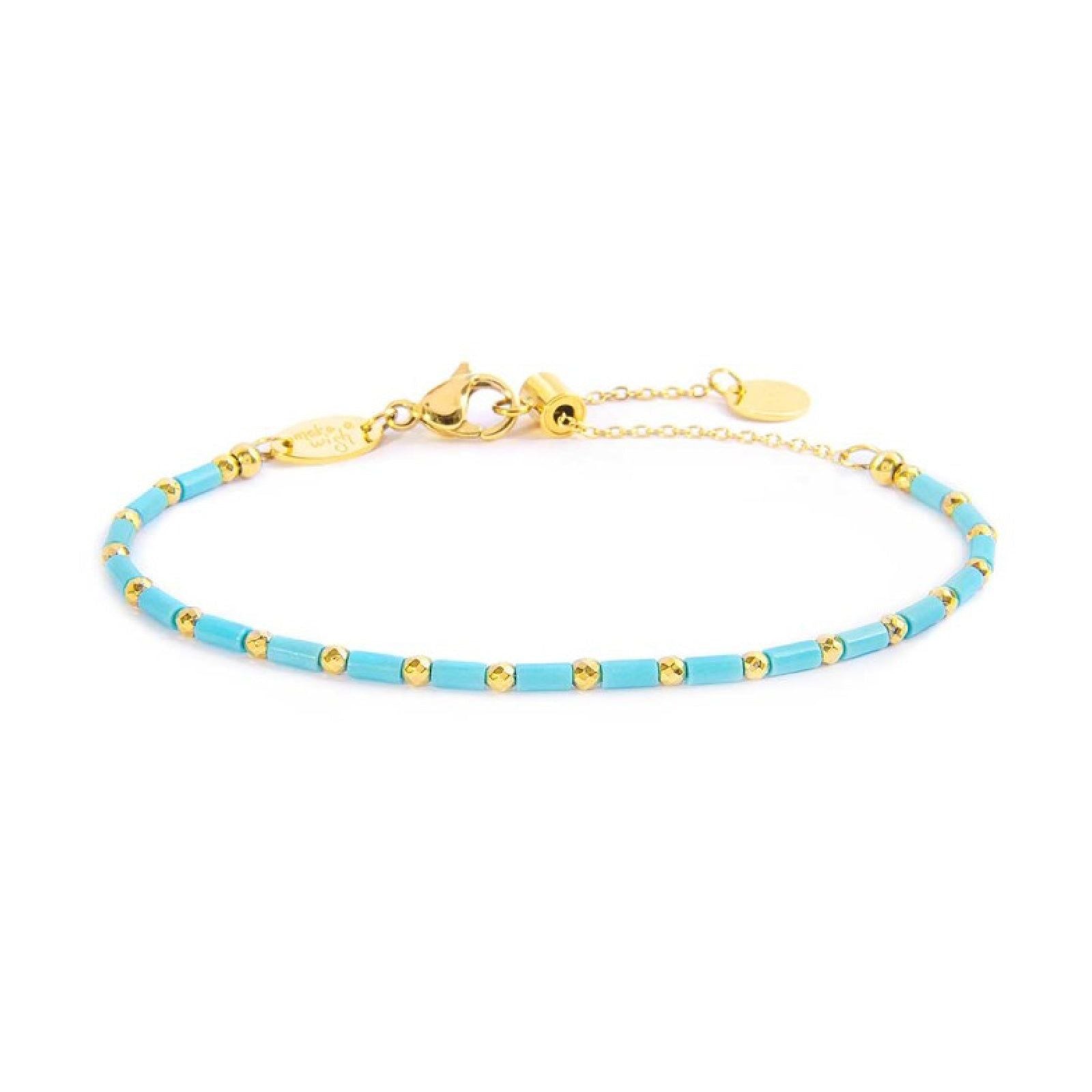 Bracciale a catena Marlù Time To da donna in acciaio dorato con perline turchesi da ematite 18BR210G-T-1