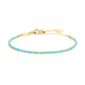 Bracciale a catena Marlù Time To da donna in acciaio dorato con perline turchesi da ematite 18BR210G-T-1