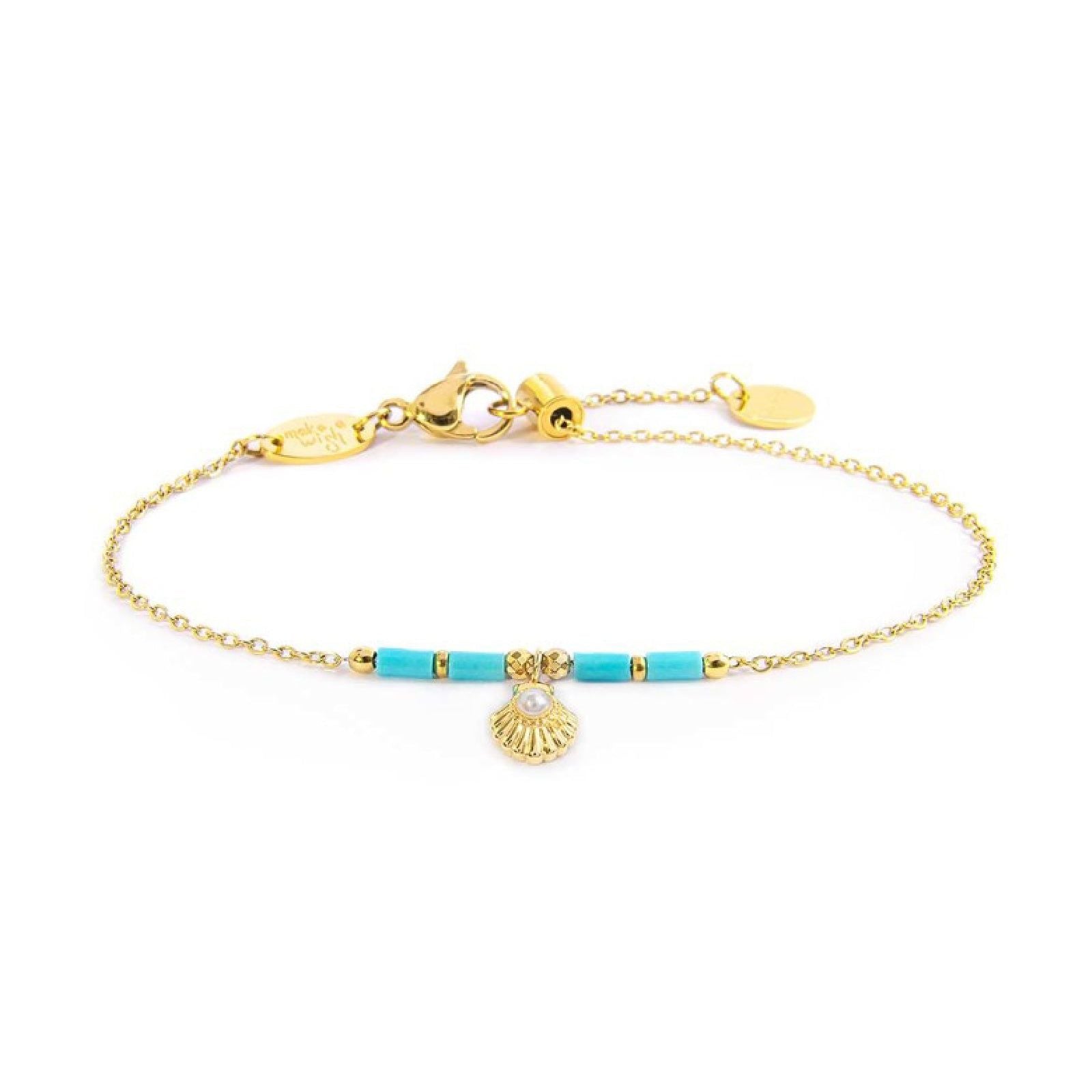 Bracciale catena Marlù Time To donna acciaio dorato perline,ematite e pendente conchiglia 18BR211G-T-1