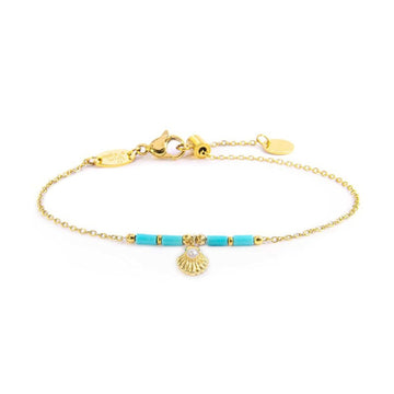 Bracciale catena Marlù Time To donna acciaio dorato perline,ematite e pendente conchiglia 18BR211G-T-1