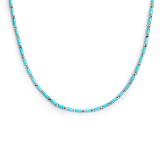 Collana girocollo Marlù Time To da donna in acciaio con perline turchesi da ematite 18CN119-T-1